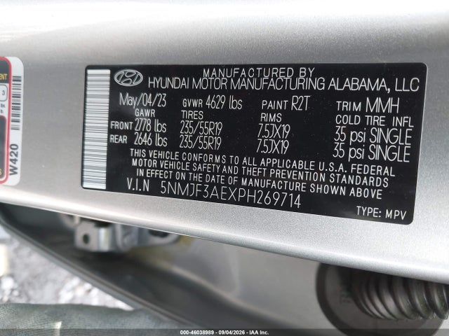 2023 Hyundai Tucson Sel მანქანა იყიდება აუქციონზე, vin: 5NMJF3AEXPH269714, აუქციონის ნომერი: 46038989