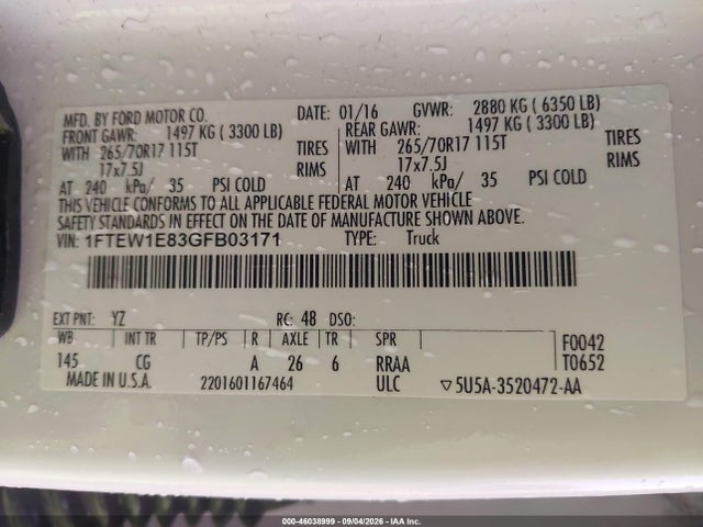 Aukcja sprzedaży 2016 Ford F-150 Xl, vin: 1FTEW1E83GFB03171, numer aukcji: 46038999