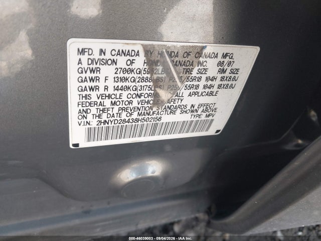 Aukcja sprzedaży 2008 Acura Mdx Technology Package, vin: 2HNYD28438H502156, numer aukcji: 46039003