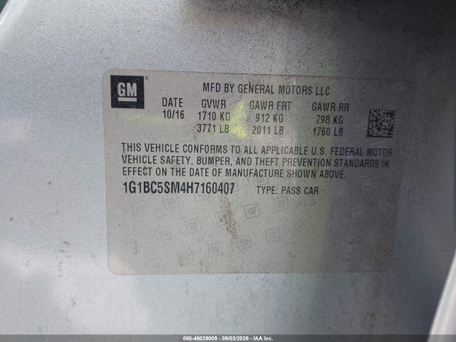 Продажа на аукционе авто 2017 Chevrolet Cruze Ls Auto, vin: 1G1BC5SM4H7160407, номер лота: 46039009