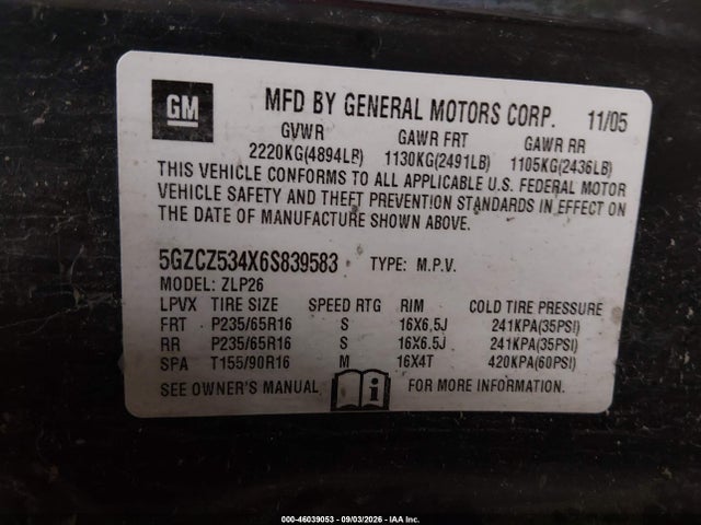 Auction sale of the 2006 Saturn Vue V6, vin: 5GZCZ534X6S839583, lot number: 46039053