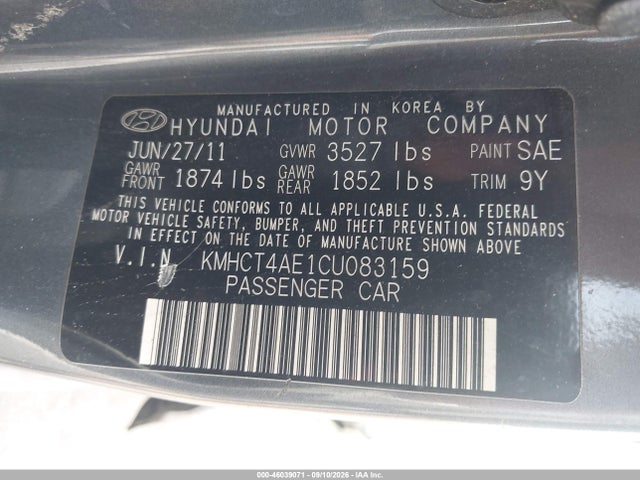46039071 :رقم المزاد ، KMHCT4AE1CU083159 vin ، 2012 Hyundai Accent Gls مزاد بيع