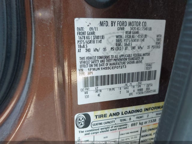 Aukcja sprzedaży 2012 Ford Expedition El Xlt, vin: 1FMJK1H55CEF07273, numer aukcji: 46039083