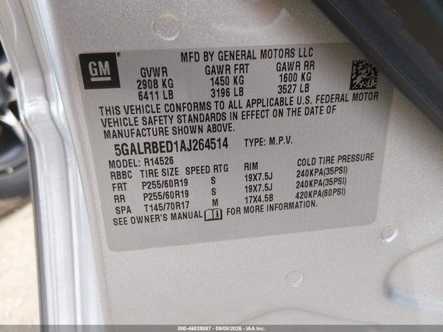 2010 Buick Enclave 1xl მანქანა იყიდება აუქციონზე, vin: 5GALRBED1AJ264514, აუქციონის ნომერი: 46039087
