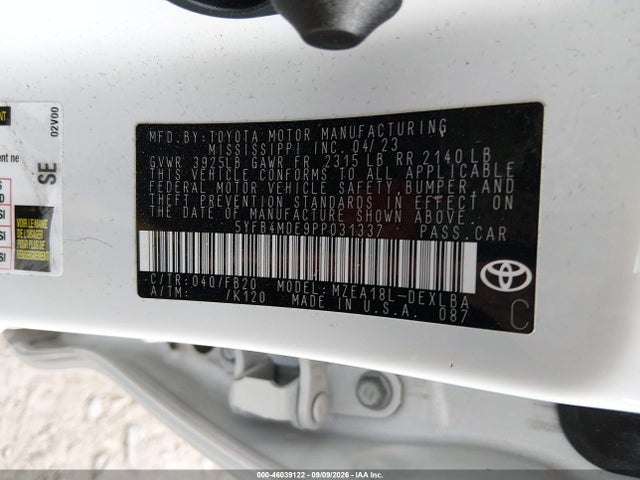 2023 Toyota Corolla Le მანქანა იყიდება აუქციონზე, vin: 5YFB4MDE9PP031337, აუქციონის ნომერი: 46039122