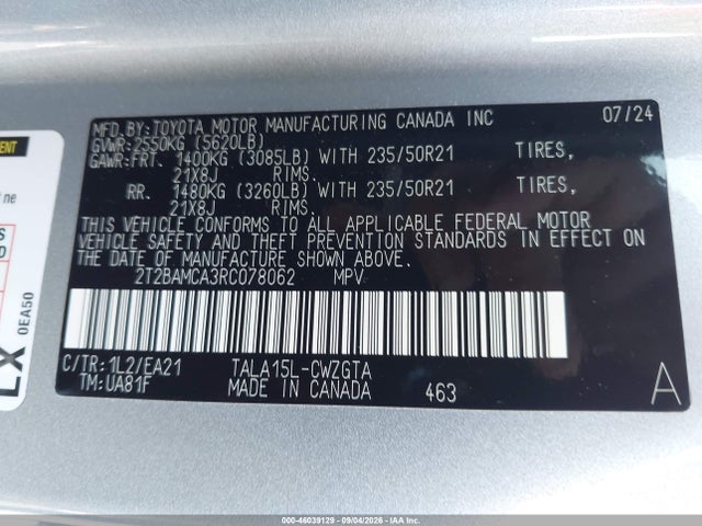 Aukcja sprzedaży 2024 Lexus Rx 350 Premium, vin: 2T2BAMCA3RC078062, numer aukcji: 46039129