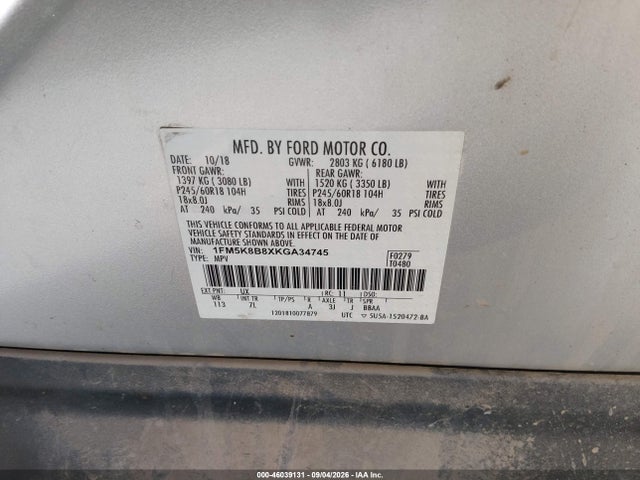 Aukcja sprzedaży 2019 Ford Explorer, vin: 1FM5K8B8XKGA34745, numer aukcji: 46039131