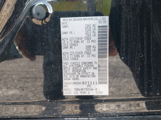 Продажа на аукционе авто 2019 Nissan Rogue Sl, vin: 5N1AT2MV5KC821511, номер лота: 46039155