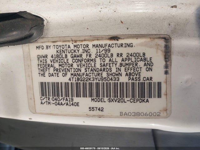 Продажа на аукционе авто 2000 Toyota Camry Ce, vin: 4T1BG22K3YU950433, номер лота: 46039179