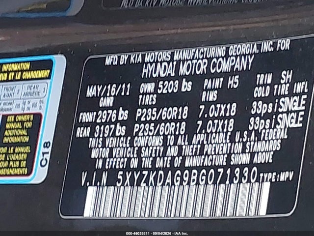 Aukcja sprzedaży 2011 Hyundai Santa Fe Limited V6, vin: 5XYZKDAG9BG071330, numer aukcji: 46039211