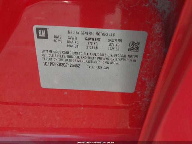 Продажа на аукционе авто 2016 Chevrolet Cruze Limited 1lt Auto, vin: 1G1PE5SB3G7125452, номер лота: 46039228
