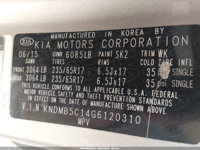 Продаж на аукціоні авто 2016 Kia Sedona Lx, vin: KNDMB5C14G6120310, номер лоту: 46039239