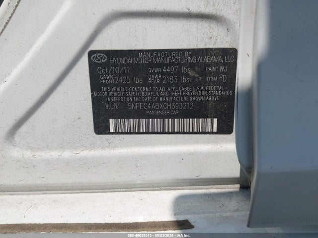 Продаж на аукціоні авто 2012 Hyundai Sonata Limited 2.0t, vin: 5NPEC4ABXCH393212, номер лоту: 46039243