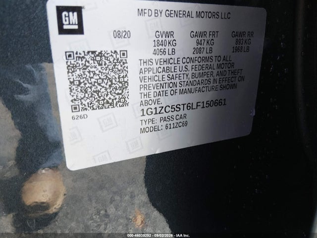 Auction sale of the 2020 Chevrolet Malibu Fwd 1fl, vin: 1G1ZC5ST6LF150661, lot number: 46039292