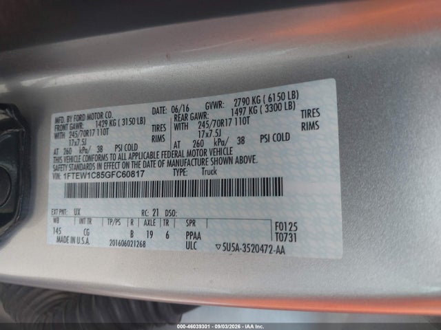 Aukcja sprzedaży 2016 Ford F-150 Xl, vin: 1FTEW1C85GFC60817, numer aukcji: 46039301