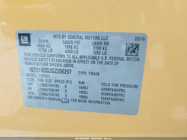 Продаж на аукціоні авто 2016 Gmc Sierra 3500hd, vin: 1GT51VCG2GZ256297, номер лоту: 46039308