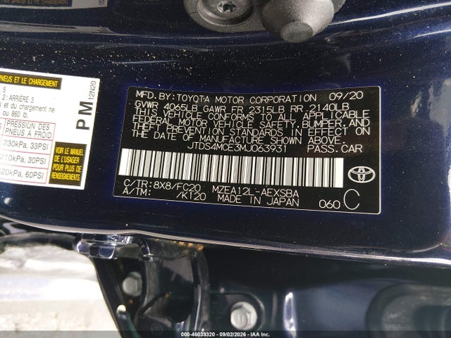 2021 Toyota Corolla Se მანქანა იყიდება აუქციონზე, vin: JTDS4MCE3MJ063931, აუქციონის ნომერი: 46039320