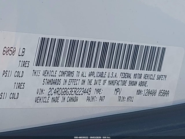 46039322 :رقم المزاد ، 2C4RDGBG3ER223449 vin ، 2014 Dodge Grand Caravan Se 30th Anniversary مزاد بيع