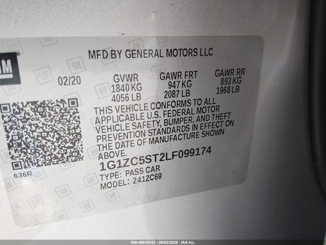 Auction sale of the 2020 Chevrolet Malibu Fwd 1fl, vin: 1G1ZC5ST2LF099174, lot number: 46039343
