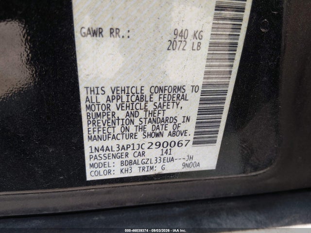 Продажа на аукционе авто 2018 Nissan Altima 2.5 S, vin: 1N4AL3AP1JC290067, номер лота: 46039374