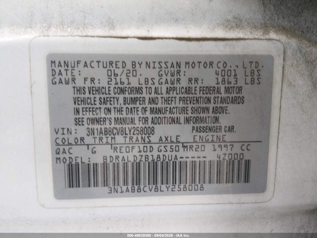 Продажа на аукционе авто 2020 Nissan Sentra Sv Xtronic Cvt, vin: 3N1AB8CV8LY258008, номер лота: 46039390