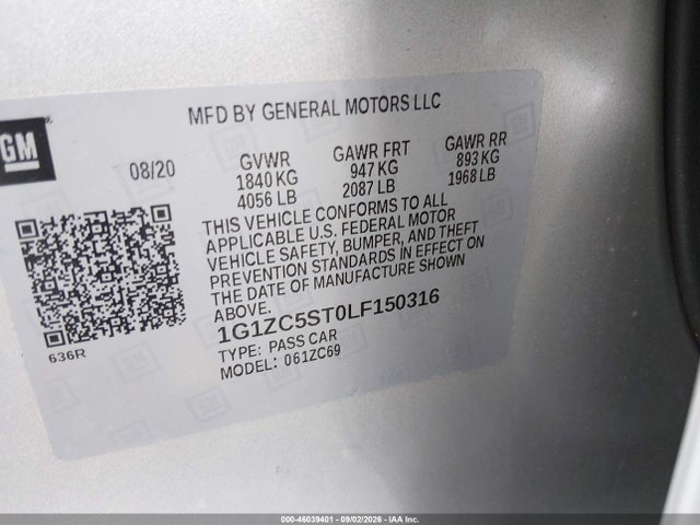 Продажа на аукционе авто 2020 Chevrolet Malibu Fwd 1fl, vin: 1G1ZC5ST0LF150316, номер лота: 46039401