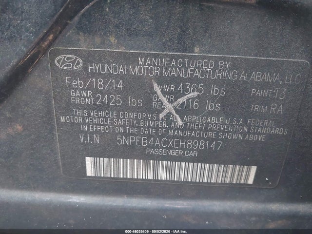 Продаж на аукціоні авто 2014 Hyundai Sonata Gls, vin: 5NPEB4ACXEH898147, номер лоту: 46039409