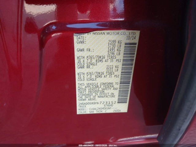 Продажа на аукционе авто 2015 Nissan Frontier Sv, vin: 1N6AD0ER8FN723152, номер лота: 46039425