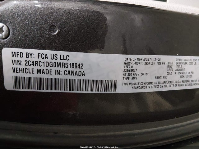 46039427 :رقم المزاد ، 2C4RC1DG0MR518942 vin ، 2021 Chrysler Voyager Lxi مزاد بيع