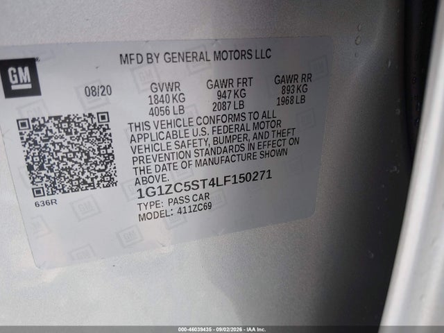 Aukcja sprzedaży 2020 Chevrolet Malibu Fwd 1fl, vin: 1G1ZC5ST4LF150271, numer aukcji: 46039435