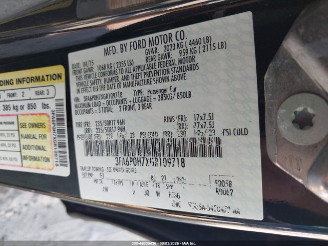 Продажа на аукционе авто 2016 Ford Fusion Se, vin: 3FA6P0H7XGR109718, номер лота: 46039436