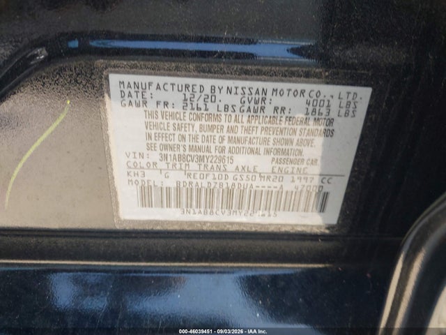 Продаж на аукціоні авто 2021 Nissan Sentra Sv Xtronic Cvt, vin: 3N1AB8CV3MY229615, номер лоту: 46039451