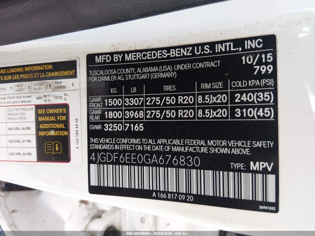 Aukcja sprzedaży 2016 Mercedes-benz Gl 450 4matic, vin: 4JGDF6EE0GA676830, numer aukcji: 46039454