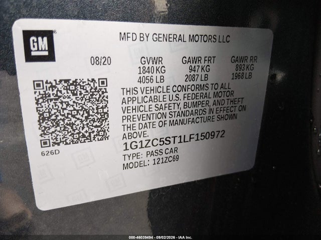 Aukcja sprzedaży 2020 Chevrolet Malibu Fwd 1fl, vin: 1G1ZC5ST1LF150972, numer aukcji: 46039494