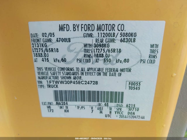 Aukcja sprzedaży 2005 Ford F-350 Lariat/xl/xlt, vin: 1FTWW30P45EC24728, numer aukcji: 46039527