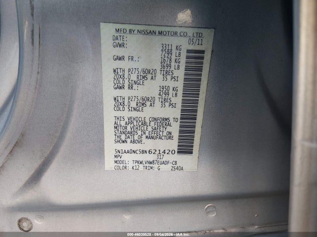 Aukcja sprzedaży 2011 Nissan Armada Sl, vin: 5N1AA0NC5BN621420, numer aukcji: 46039528