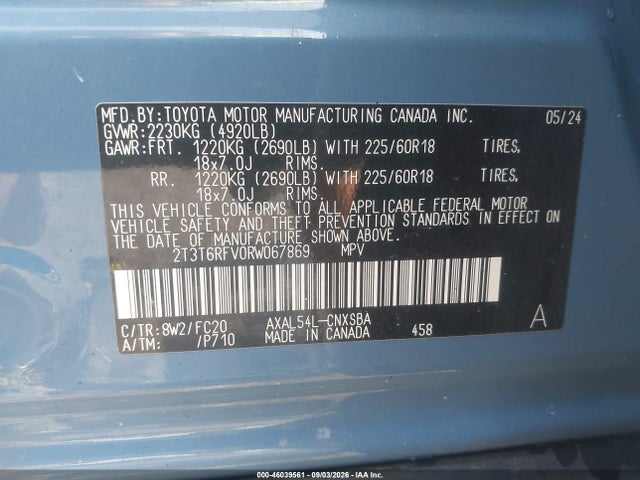 46039561 :رقم المزاد ، 2T3T6RFV0RW067869 vin ، 2024 Toyota Rav4 Hybrid Se مزاد بيع