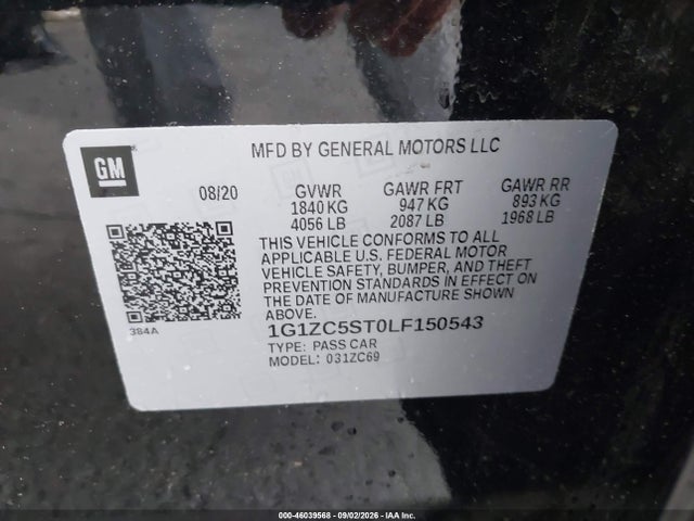 Продажа на аукционе авто 2020 Chevrolet Malibu Fwd 1fl, vin: 1G1ZC5ST0LF150543, номер лота: 46039568
