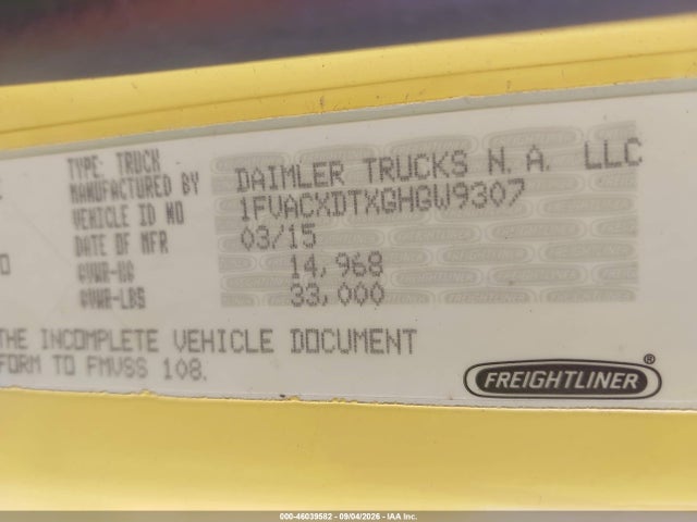Продажа на аукционе авто 2016 Freightliner M2 106 Medium Duty, vin: 1FVACXDTXGHGW9307, номер лота: 46039582