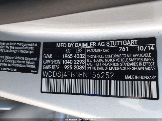 Auction sale of the 2014 Mercedes-benz Cla 250, vin: WDDSJ4EB5EN156252, lot number: 46039596