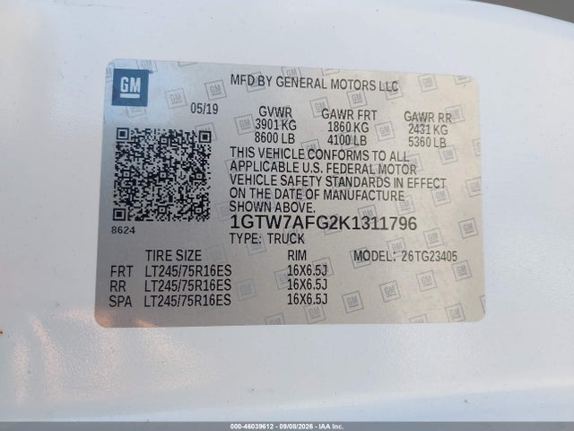 Aukcja sprzedaży 2019 Gmc Savana 2500 Work Van, vin: 1GTW7AFG2K1311796, numer aukcji: 46039612