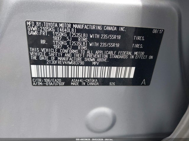 Aukcja sprzedaży 2017 Toyota Rav4 Limited, vin: 2T3DFREV4HW683790, numer aukcji: 46039639