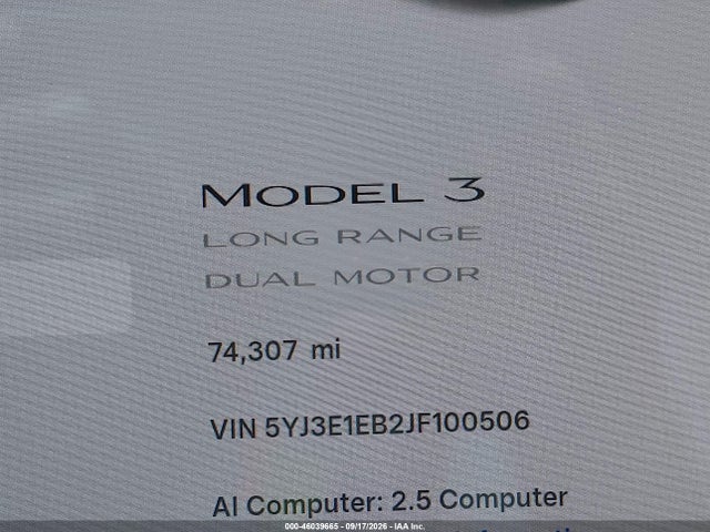 Продаж на аукціоні авто 2018 Tesla Model 3 Long Range/performance, vin: 5YJ3E1EB2JF100506, номер лоту: 46039665