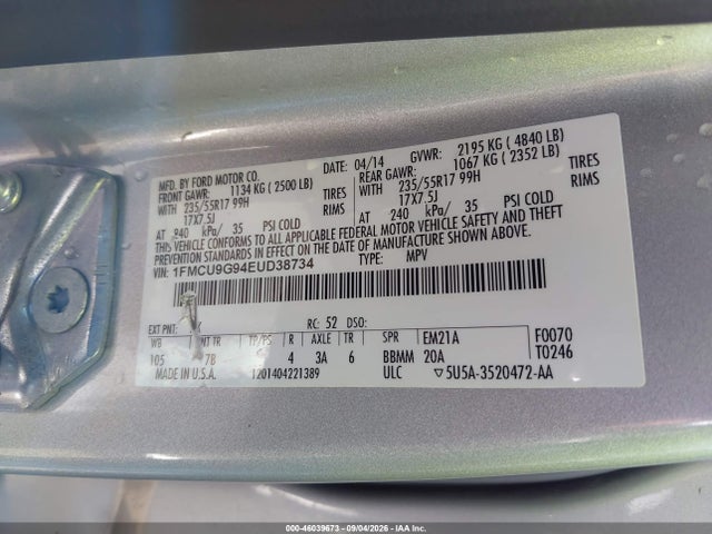 Ford ESCAPE SE 2014 1FMCU9G94EUD38734 Image 9
