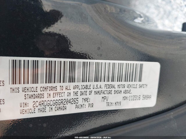 2016 Dodge Grand Caravan Sxt მანქანა იყიდება აუქციონზე, vin: 2C4RDGCG6GR204265, აუქციონის ნომერი: 46039690