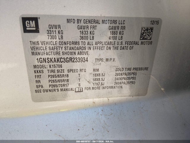 Продажа на аукционе авто 2016 Chevrolet Tahoe Ls, vin: 1GNSKAKC3GR233934, номер лота: 46039707