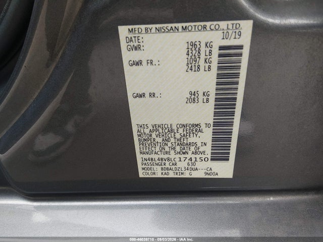 Продаж на аукціоні авто 2020 Nissan Altima S Fwd, vin: 1N4BL4BV8LC174150, номер лоту: 46039710
