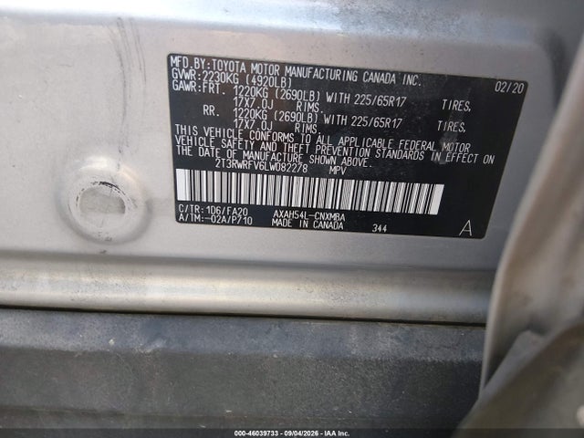 Aukcja sprzedaży 2020 Toyota Rav4 Hybrid Xle, vin: 2T3RWRFV6LW082278, numer aukcji: 46039733