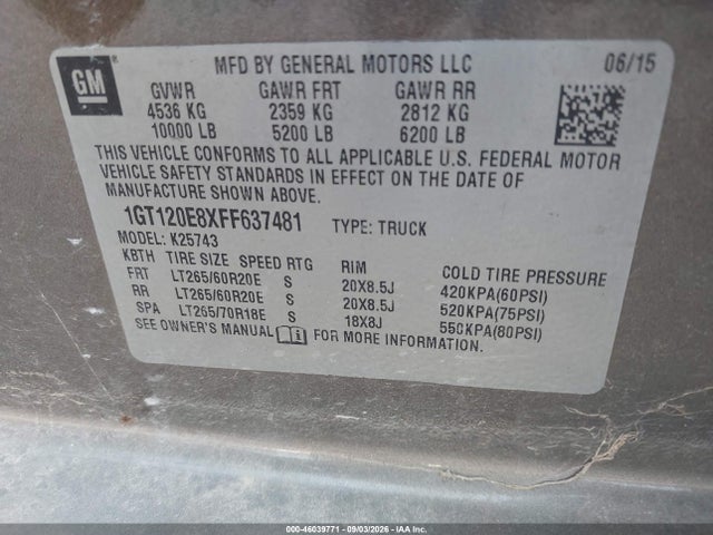 Aukcja sprzedaży 2015 Gmc Sierra 2500hd Denali, vin: 1GT120E8XFF637481, numer aukcji: 46039771