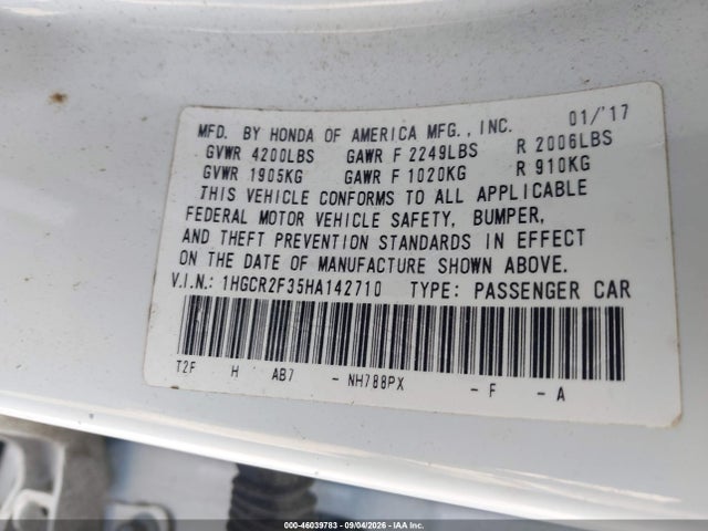 Продаж на аукціоні авто 2017 Honda Accord Lx, vin: 1HGCR2F35HA142710, номер лоту: 46039783